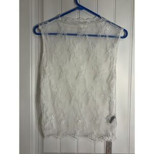 NENONA WomenSleeveless Mesh Sheer Top Mock Neck Lace Floral‎ L